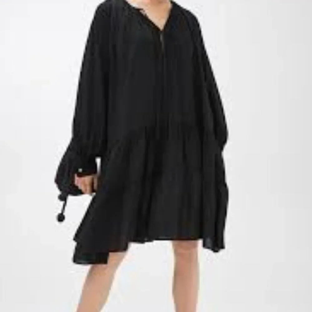 Arket Black Ruffled Crêpe Dress‎ Size Small - Picture 2 of 12